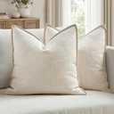 MIULEE Pack of 2 Thick Textured Couch Throw Pillow Covers, Natural Beige Decorative Pillow Covers 18x18, Neutral Linen Cushion Cases for Sofa Bed Living Room Modern Farmhouse Home Decor, No Filling