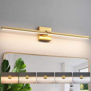 Gold Modern Bathroom Vanity Light 32 Inch 24W Dimmable 5CCT LED Bathroom Lighting Fixtures Over Mirror Brushed Gold Bar Vanity Lights for Bathroom Mirror Cabinets Bedroom