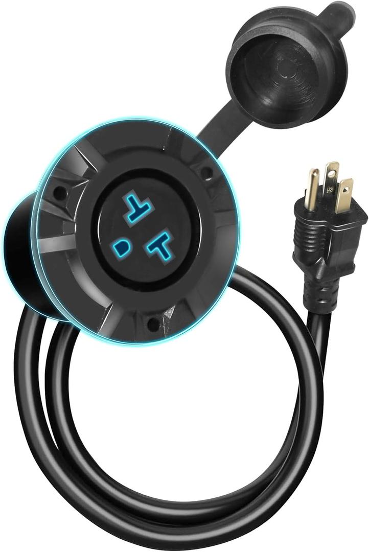 15A/20A Weatherproof Outdoor Power Outlet, Receptacle Outlet,125 Volt NEMA 5-15R, Outdoor Electrical Outlet with Integrated 20-Inch Outdoor Extension Cord 12AWG, Outdoor Outlet Cover
