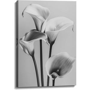 Black and White Flower Wall Art Calla Lily Picture Elegant Floral Canvas Prints Modern Painting Ready to Hang for Bathroom Living Room Bedroom Home Office Decor Framed(Flower-12,12.00"x18.00")