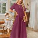 MEROKEETY Summer Casual Maxi Dresses for Women 2026 Vacation Crew Neck Short Sleeve Modest Long T Shirt Dress with Pockets (L)