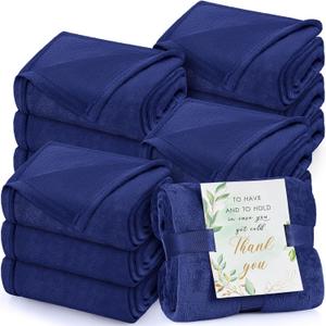 Buryeah 12 Pack Oeko-tex Certified Wedding Flannel Throw Blanket Bulk 50 x 60 Inch Soft Blanket with Thank You Cards Ribbon for Guests Spa Sleepover Favors (Navy)
