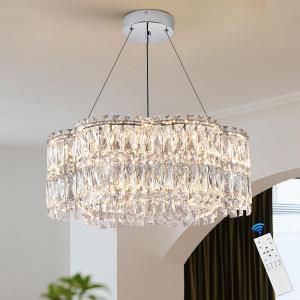 24 Crystal LED Chandelier with Remote Control Dimmable 3000-6500K Contemporary Luxury Chandeliers Modern Chrome Light Fixture for Dining Living Room Kitchen Island Foyer Entryway