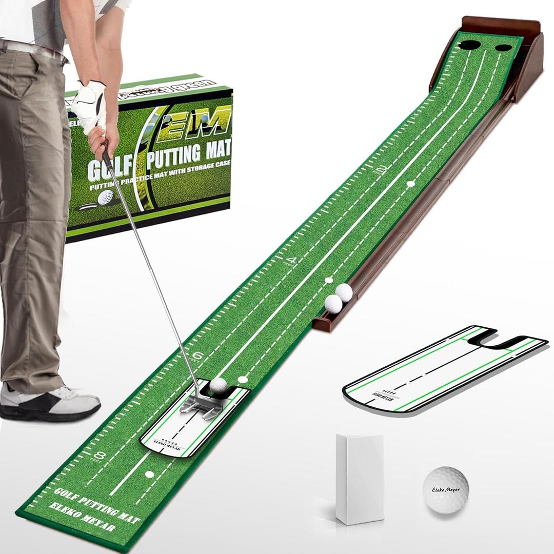 Putting Green Portable Indoor Putting matIncludes Putting Practice Ball, Wrinkle-Free Mat, and Solid Wood Construction,Office, Living Room, Golf Gift
