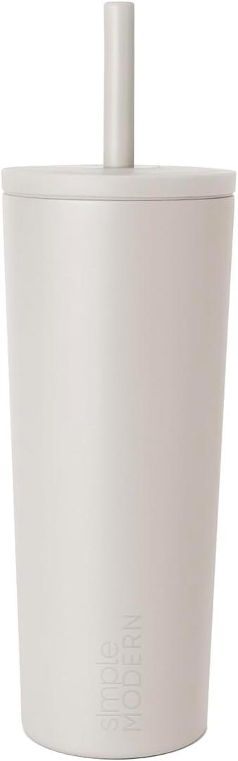 Simple Modern Insulated Tumbler with Lid and Straw | Leak-Proof Iced Coffee Cup | Ceramic-Lined Stainless Steel Travel Mug | Gifts for Women Her Him | Classic Signature | 24oz | Almond Birch