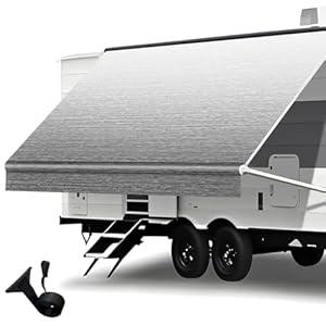 Heavy Duty RV Awning Fabric Replacement  19.5oz Vinyl Camper Awning  Waterproof & UVResistant  Universal Canopy for Camper, Trailer and Motorhome (Gray Fade, 20FT(Fabric 19'2"))