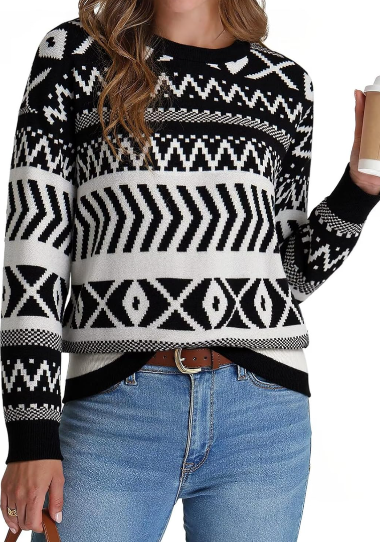 Dokotoo Women's Long Sleeve Crewneck Sweater 2026 Pullover Knit Tops Cozy Sweaters for Women Fall Clothes L