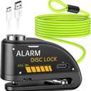 ONVIAN Rechargeable Motorcycle Lock with 120db Alarm and 6FT Steel Reminder Cable, for 7mm Pin Motorcycles Bicycles Ebike Scooter Moped (Black)