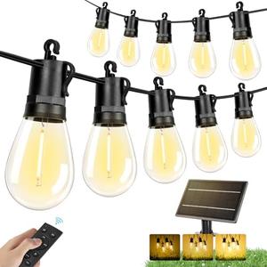 Brightever Solar String Lights Outdoor Waterproof, 100FT Solar Powered Patio Lights with Remote&USB Port, 3 Lighting Modes Hanging Light for Outside with 30+2 Shatterproof LED Bulbs, 2700K Warm White