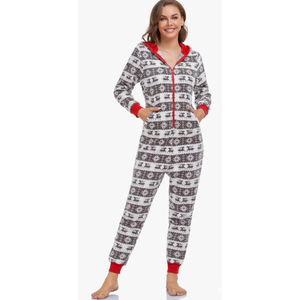 CF Matching Christmas Pajamas for Couples One-Piece Hooded Adult Onesies Holiday Family Sleepwear Jumpsuits Pjs for Women (Medium, Gray)