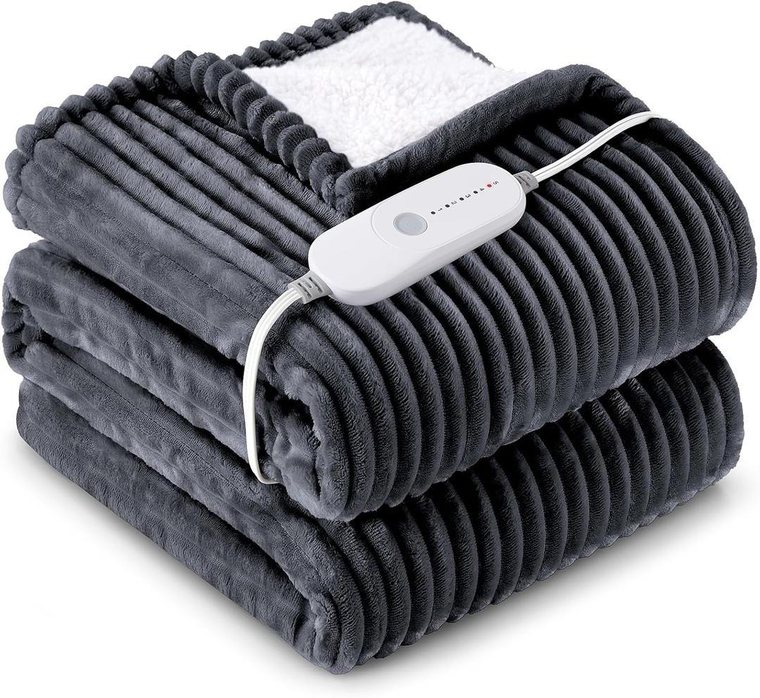 HYLEORY Heated Blanket Electric Twin, Soft Flannel Sherpa Heater 5 Heat Settings and 10 Hours Auto Shut-Off Heating Blanket ETL Certification Over-Heat Protection Machine Washable,Deep Grey (Twin(62"x84"))