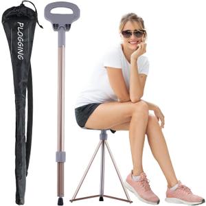 Walking Cane with Seat Folding Lightweight, Portable Cane Seat with Carry Bag, Walking Stick with Seat for Seniors & Adults, Foldable Adjustable Cane Chair for Travel Hiking