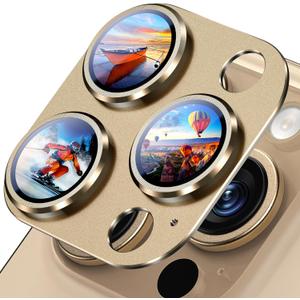Uyiton Compatible with iPhone 16 Pro/iPhone 16 Pro Max Camera Lens Protector - [Not Easy to Break][Strong Adsorption][Case-Friendly] Metal Tempered Glass Rear Camera Screen Cover - Desert Titanium