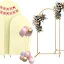 MYSWEETY Set of 3 Metal Arch Backdrop Stand and Cover Set, 4FT/5FT/6FT Wedding Arch Frame, Gold Arch Stand for Birthday, Party, Baby Shower, Ceremony Decor(Beige)