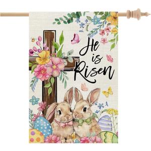 6 x CROWNED BEAUTY Easter House Flag Cross Bunny 28x40 Inch Double Sided Large Holiday Welcome Decoration for Outside Yard