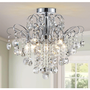 WUZUPS Crystal Chandelier Flushmount Ceiling Light Modern Lighting Fixture for Bedroom Hallway Bar Kitchen Bathroom, H 17.5'' x W 19.3'', E12 Base, Chrome