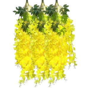 Luerbi 12 Pack Yellow Wisteria Hanging Flowers Garland with Lights, 3.44 Feet Artificial Flower Vines, Fake Wisteria, Artificial Vines Hanging Garland for Backdrop Outdoor Patio Garden Decor