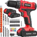 PULITUO 20V Cordless Drill/Driver, 2 Batteries Electric Screwdriver, 30Nm Power Drill Driver, 21+1 Torque, 2 Speed, 3/8"Keyless Chuck, power Drill with LED Light, Drill Driver Kit for Home (Red)