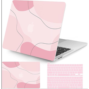 Seorsok Compatible with MacBook Air 13 Inch Case2022 2021 2020 2019 2018 Release A1932 A2179 M1 A2337 Touch ID,Plastic Hard Shell Case with Keyboard Cover,Art Line-Pink
