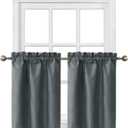 Home Queen Blackout Tier Curtains for Bathroom Window, Short Thermal Insulated Basement Curtains Drapes, 26 W X 30 L Inch Each, Charcoal