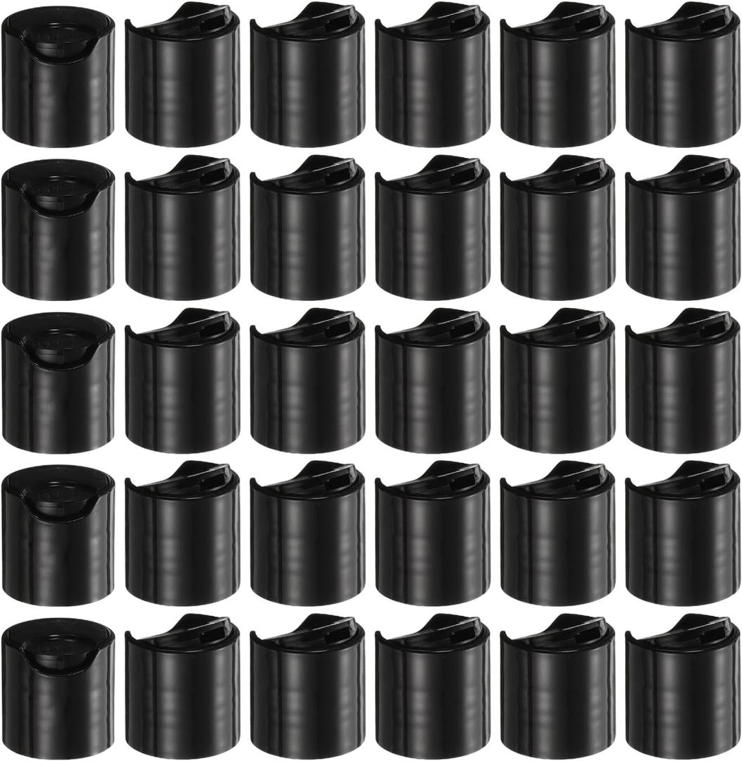 Uxcell 30pcs PP Plastic Disc Top Caps, 24/410 Replacement Press Caps, Durable Dispensing Lids for Squeeze Bottles, Black
