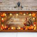 6x13ft Thanksgiving Garage Door Banner Warm Lights Wood Texture Turkey Pumpkin Fall Leaves Family Gathering Photo Background Decor Indoor Outdoor Party Decorations