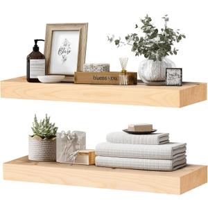 24x8x1.6 inch Floating Shelves Set of 2 Solid Wood Rustic Wood Wall Mounted Shelf for Kitchen, Bathroom, Living Room
