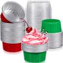 Umigy 100 Pcs Christmas Aluminum Foil Baking Cups with Lids 4.3oz Baking Liner Cups Xmas Disposable Ramekins Muffin Tins Cupcake Pan Foil Cupcake Containers(Classic)