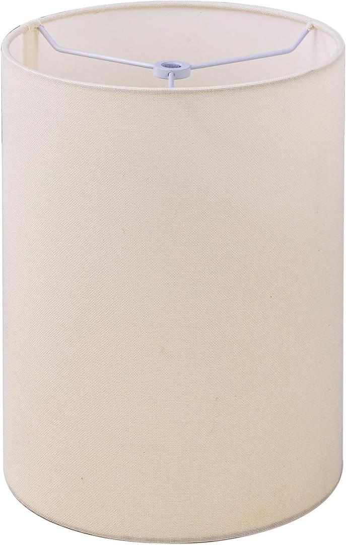 Wellmet CreamWhite 8"x 8"x11" Lampshade, No Assembly Required, Classic Modern Lamp Shade for Table Lamp, Bedside Lamp, Floor Lamp, Fabric Drum Lampshade, Spider Fitter, Pack of 2