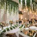 Zeyune 24 Pcs Wisteria Artificial Flowers Garland Includes 6.8 ft Artificial Wisteria Hanging Flowers 3.6 ft Fake Vines Green Pothos Leaves for Garden Outdoor Wedding Arch Decoration (White)
