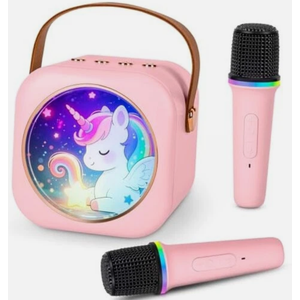 Mini Karaoke Machine with 2 Wireless Microphones, Portable Bluetooth Speaker for Kids & Adults, Ideal Birthday for Girls Boys Ages 3-12, Home Party Travel Entertainment Toy(Pink)