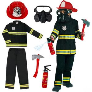 Morph Firefighter Costume for Kids (2 Colors) - Boys Fireman & Fire Fighter Costume for Halloween (Medium, Black)