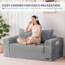 MAXYOYO Convertible Sofa Bed, Pull-Out Loveseat Couch Bed for Small Space | 2 in 1 Folding Couch Bed with Large Back Pillow, Plush Faux Fabric Lounge Couch for Living Room, Apartment, Grey