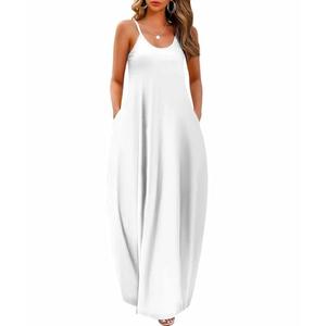 Wolddress Womens 2025 Casual Sleeveless Sundress Plus Size Loose Plain Long Summer Beach Maxi Dress with Pockets White 5XL