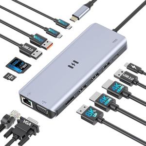 USB C Docking Station 4 Monitors,13 in 1 Laptop Docking Station 3 Monitors with Dual HDMI,8K DP,VGA,10Gbps USB A/C Data Transfer, PD Charging,USB C Hub Multiport Adapter for Windows/Mac OS Laptop