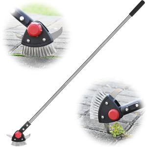 BARAYSTUS Crack Weeder Long Handle 3-in-1 Adjustable Crevice Cleaning Tool with Stainless Steel Weed Brush with 2 Scrapers Weed Puller Tool for Driveway, Patio Sidewalk to Remove Moss Weeds Dirt