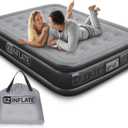 EZ INFLATE Air Mattress with Built in Pump - Queen Size Double-High Inflatable Mattress with Flocked Top - Easy Inflate, Water