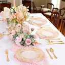 GATHER 350PCS Pink and Gold Plastic Plates - Gold Disposable Dinnerware Set Include 50 Dinner Plates, 50 Dessert Plates, 150 Plastic Silverware, 50 Napkins, 50 Cups for Wedding & Mother's Day