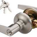 1 Pack of MANREN Lever Keyed Entry Door Lever Handle Lock, Universal Door Knob Hardware,Nickel Brushed Color (MR802ET)