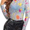 80s 90s Mesh Long Sleeve Shirt Women 90s 80s Themed Party Outfits Retro Sexy Neon Disco See Through Mock Neck Tops (M)