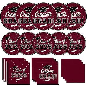 Gatherfun Graduation decorations 2025 Graduation Party Supplies Maroon Disposable Paper Plates Luncheon Napkins Cocktail Napkins for Congrats Grad Party Decorations, Count of 14
