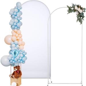 Gisafai 2 Pcs Wedding Arch Frame Stand and Arch Backdrop Cover 6ft/ 6.6ft/ 7.2FT Metal Arch Backdrop Stand with Spandex Arch Cover for Wedding Birthday Party(White Stand, White Cover, 7.2 Ft)