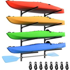 Kayak Storage Rack, Kayak Wall Mount Rack, Kayak Rack for Garage, 4 Tier Adjustable Kayak Racks for Hanging Indoor Outdoor Holds 400 LBS