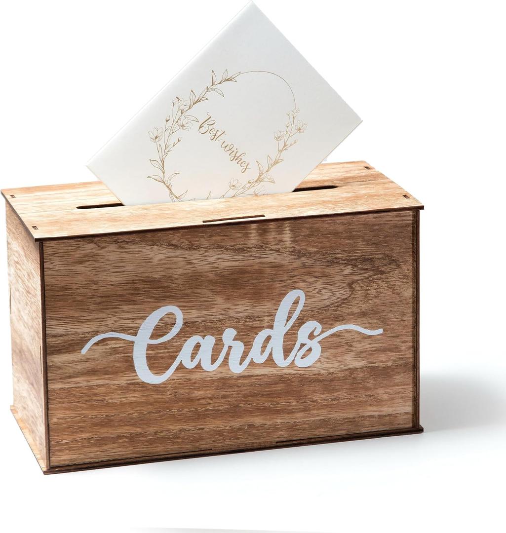 Rustic Wedding Card Box for Reception, Wooden Card Box with Slot for Wedding Decor Party, Birthday, Bridal Shower, Baby Shower and Graduation Party