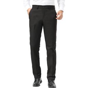 Plaid&Plain Men's Dress Pants Slim Fit Stretch Khaki Pants Wrinkle Free (29W x 30L, Black)