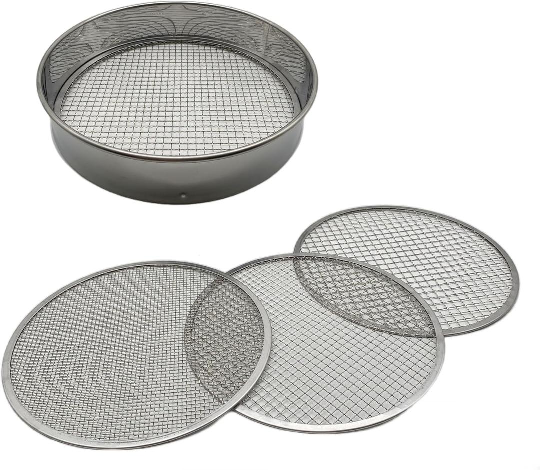 Soil Sifter Set with 3 Sieve Meshes for Rock and Sand - Stainless Steel