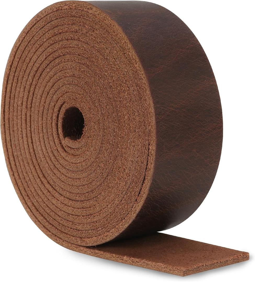 Jack&Chris 72.5 Inches Long Leather Straps for Crafts, 1 Inch Wide Strips, Full Grain Leather for DIY Arts & Craft Projects, Jewelry, Red Brown