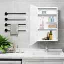 Fundin White Medicine Cabinet Recessed or Surface Mount, Bathroom Medicine Cabinet with 18 x 30 Beveled Mirror and Adjustable Staggered Shelves, Wall Mount
