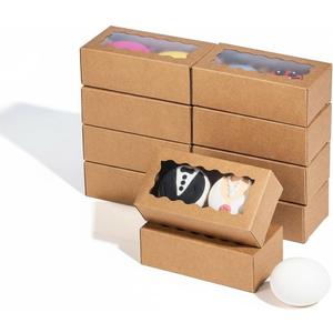 JCXGRVC small treat boxes with window - 100pcs candy box for chocolate & bakery treats Macaron Packaging for Wedding 4.17 x 2.16 x 1.37 inches macaron boxes for 2 (Natural Kraft Brown)