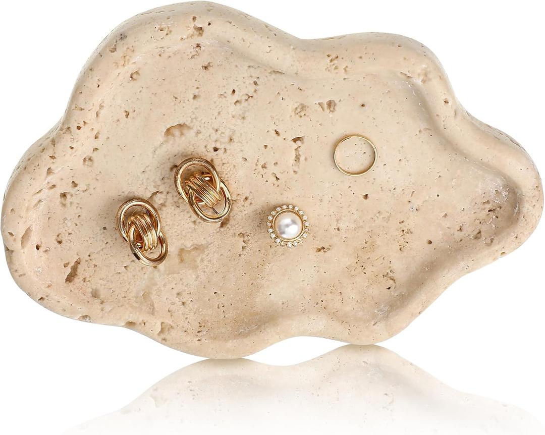 Natural Travertine Tray Cloud Shape Jewelry Dish 7.6 x 5.31 x 0.59 Inches Stone Catch All Trays Marble Dish Trinket Ring Key salver Aesthetic Gift for Women Home Table Room Decor